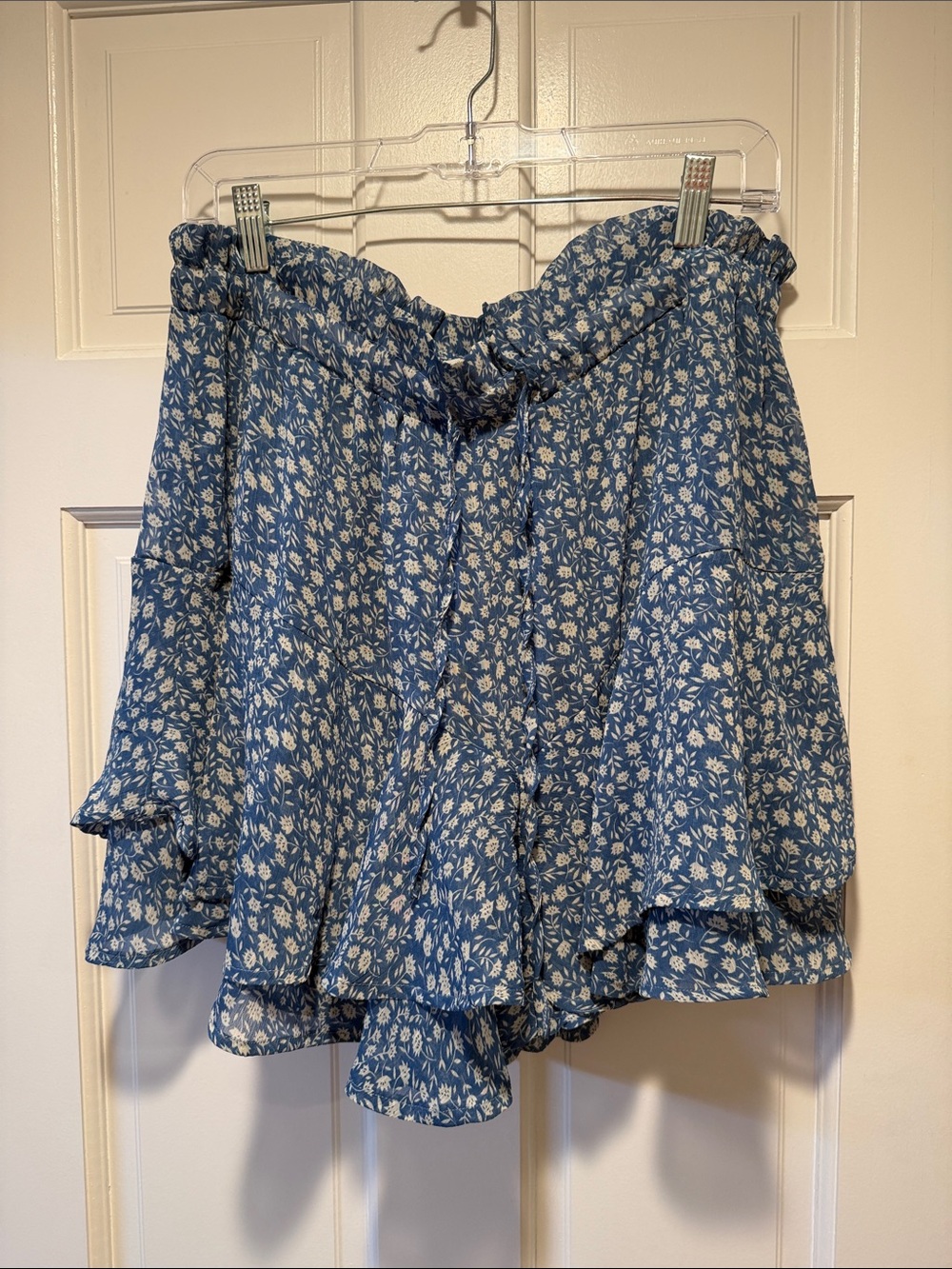 Blue Floral Ruffle Mini Skirt